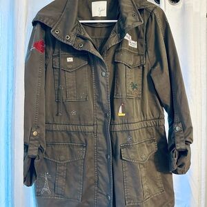 Joie Iban Patchwork Cotton Military Jacket Green size medium